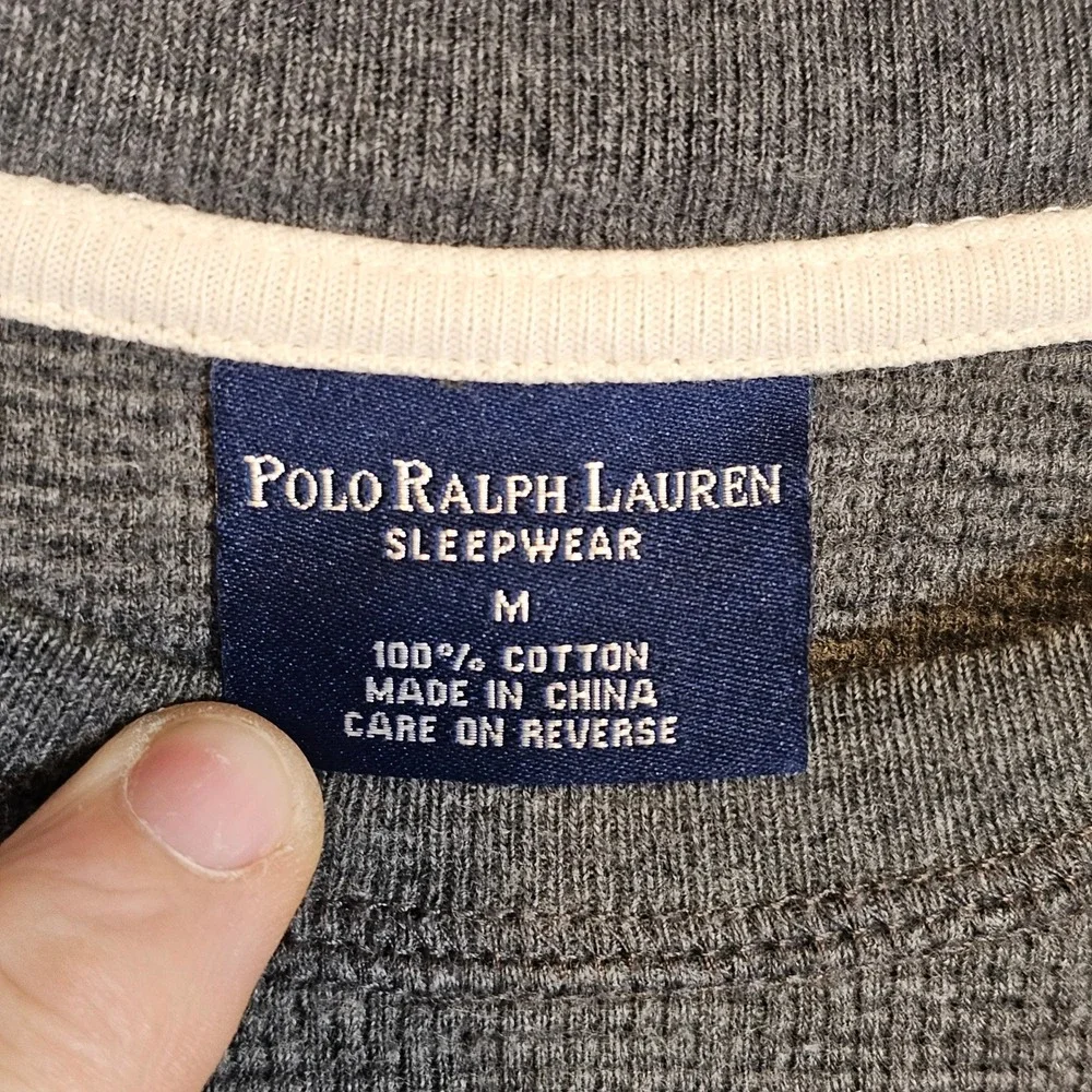 Polo Ralph Lauren Mens Gray Waffle Knit Thermal Long‎ Sleeve Sleepwear Shirt M